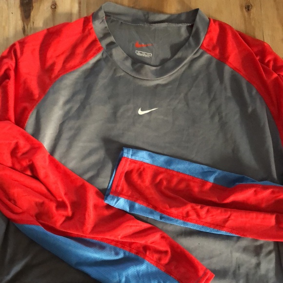 Vintage Nike Dri Fit Center Swoosh Gray Red Blue Long Sleeve Shirt Size XL - Picture 4 of 4